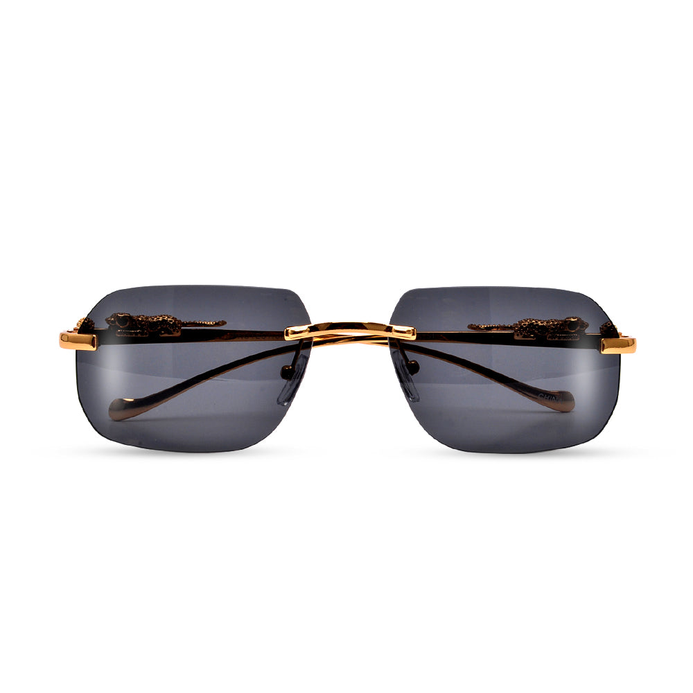 GEOMETRIC RIMLESS LEOPARD TEMPLE CHIC SUNGLASSES