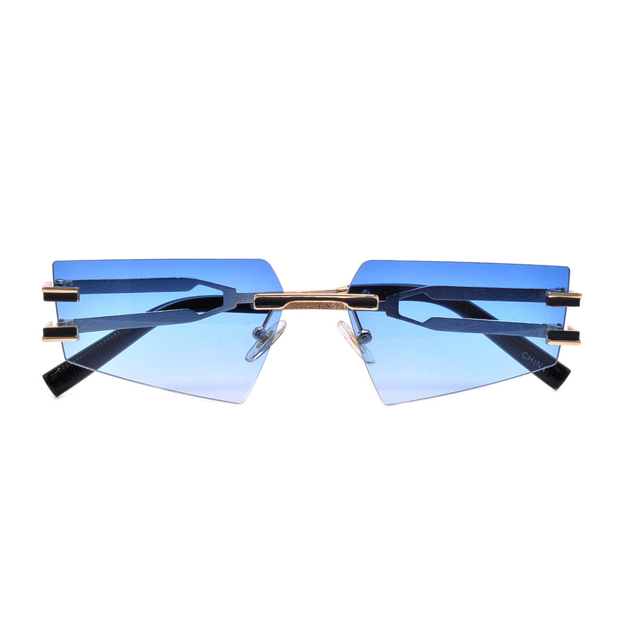 RIMLESS HIGH TIP METAL CAT EYE SILHOUETTE SHIELD SUNNIES