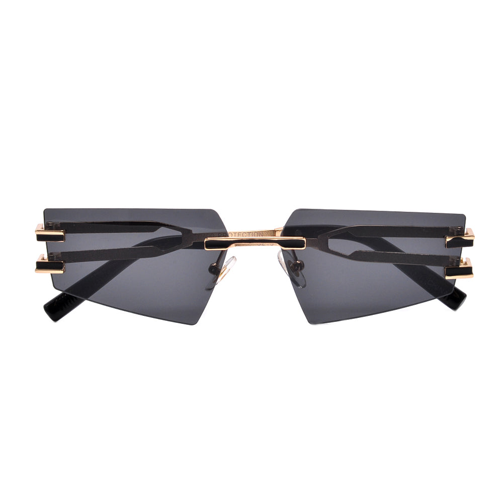 RIMLESS HIGH TIP METAL CAT EYE SILHOUETTE SHIELD SUNNIES