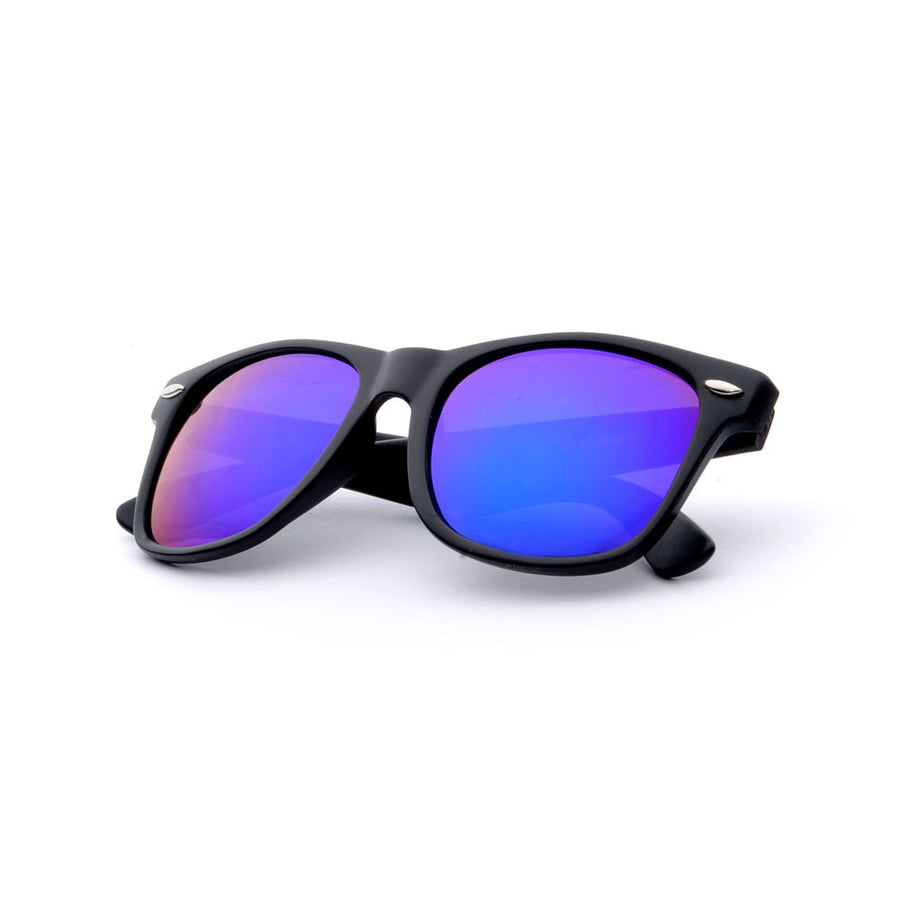 2 Pack Classic Matte Black Horn Rimmed Colorful Purple/Blue Mirrored Lens 80s Style Sunglasses