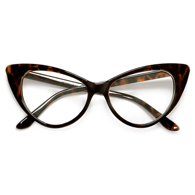 Super Cat Eye Vintage Inspired Fashion Mod Chic High Pointed Clear Eye Wear Glasses - Sunglass Spot