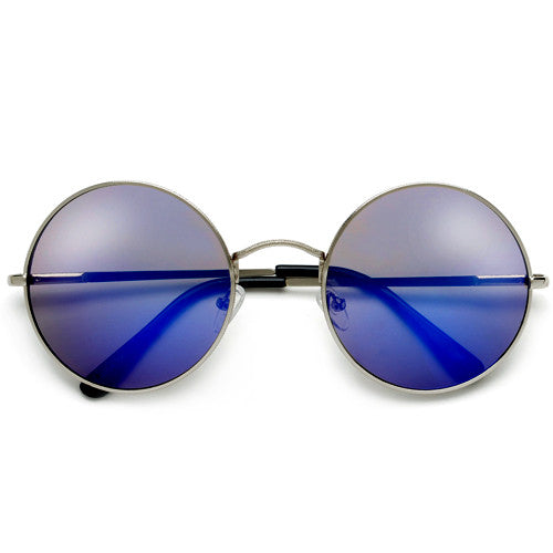 Thin Wire Metal Round Colorful Mirrored Lens Sunglasses