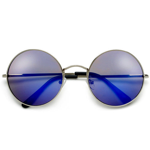 Lennon Inspired Thin Wire Metal Round Colorful Mirrored Lens Sunglasses - Sunglass Spot