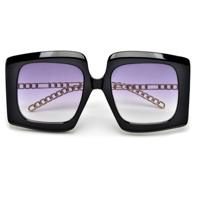 Bold Angular Chain Link Temple Square Sunnies