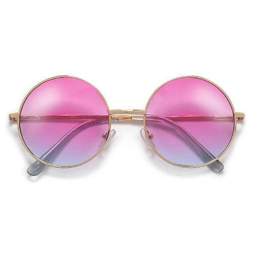 Lennon Inspired Colorful Ombre Lens Retro Round 50mm Metal Sunglasses - Sunglass Spot