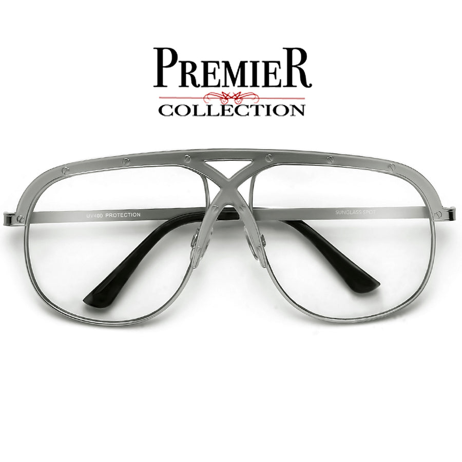 Premier Collection-Oversize 63mm Crossover Bridge Riveted Accent Clear Aviator