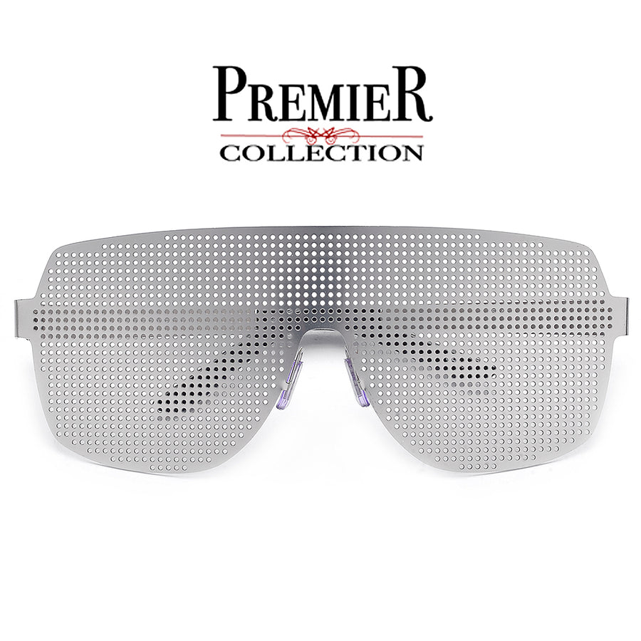 Premier Collection-Oversize Futuristic Mesh Grill Full Coverage Shield Eyewear - Sunglass Spot