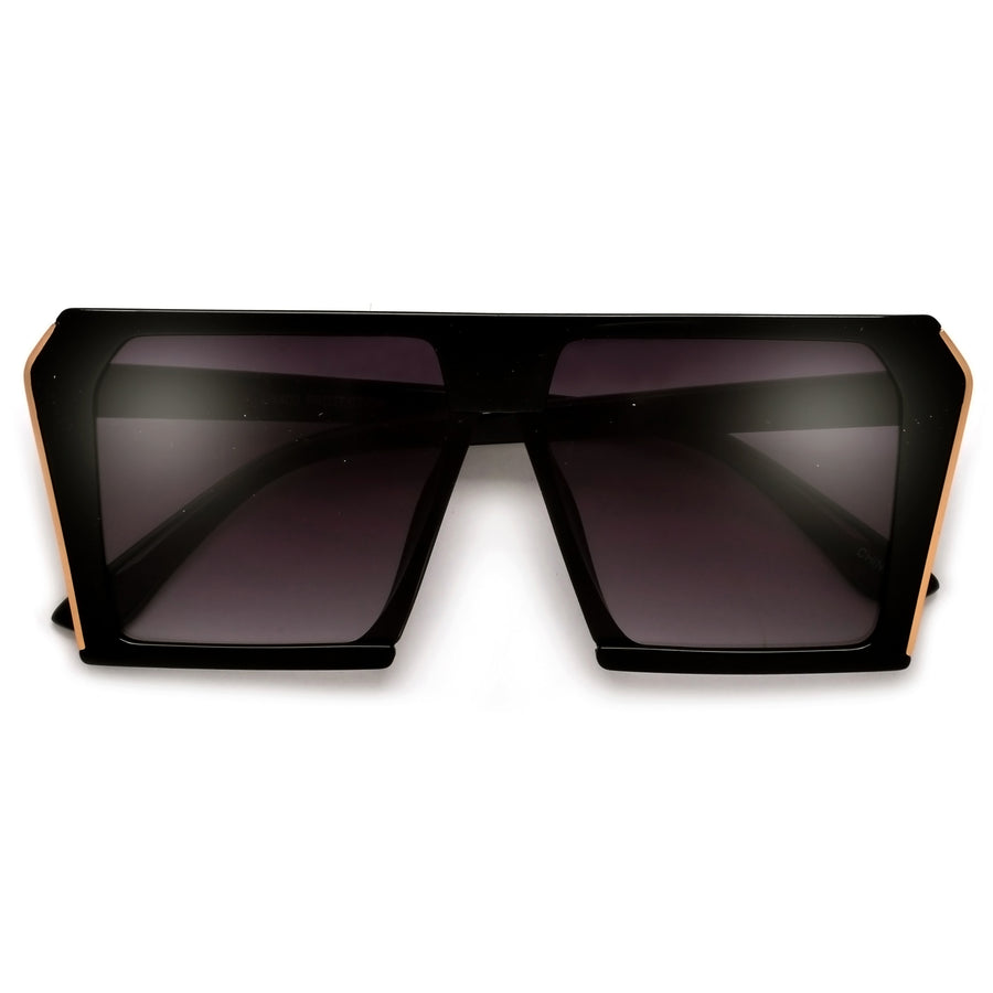 Sharply Exaggeraged Flat Top Gold Metal Accent Shield Sunnies