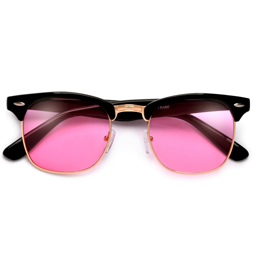 Retro Half Frame Semi-Rimless Colored Lens Half Frame Sunglasses