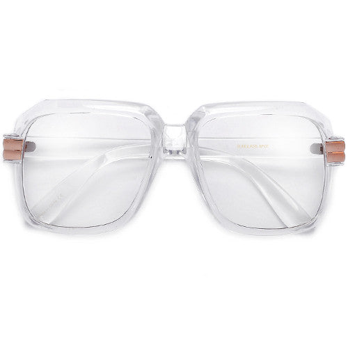 999Sunglasses 90s Old School Rapper Glasses – Neon Clear Lens – 1980s Run DMC Fashion – Men's Size L