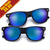 2 Pack Classic Matte Black Horn Rimmed Colorful Purple/Blue Mirrored Lens 80s Style Sunglasses