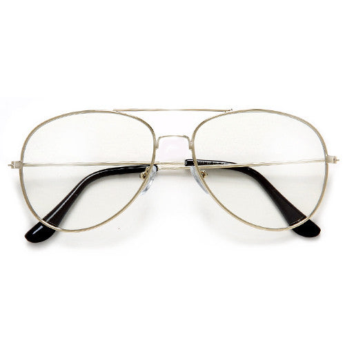 Classic Iconic Tear Drop Metal Blue Light Clear Lens Aviator Eyewear