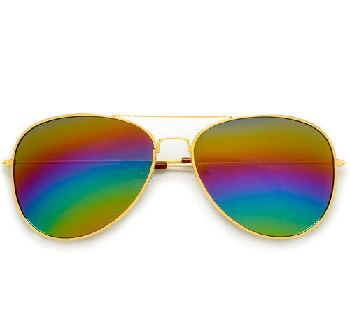 Rainbow Color Mirrored Lens Classic Aviator Sunglasses