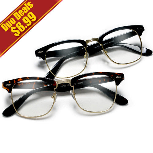 2 Pack Retro Inspired Stylish Half Frame Clear Eyewear