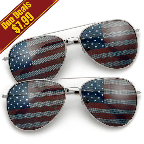 2 Pack Patriotic USA Flag Print Iconic Aviator Sunglasses