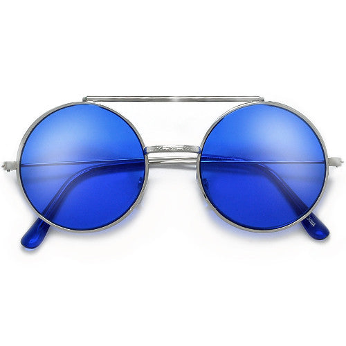 Full Metal Retro Round Colorful Lens Flip Up Sunglasses