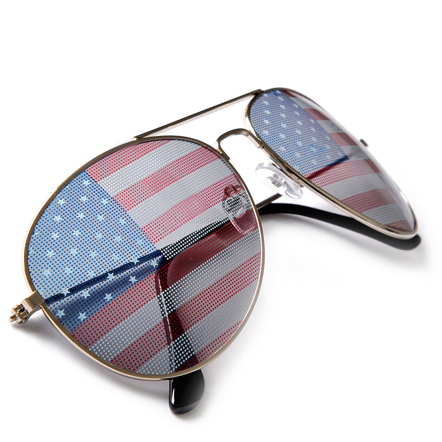 2 Pack Patriotic USA Flag Print Iconic Aviator Sunglasses