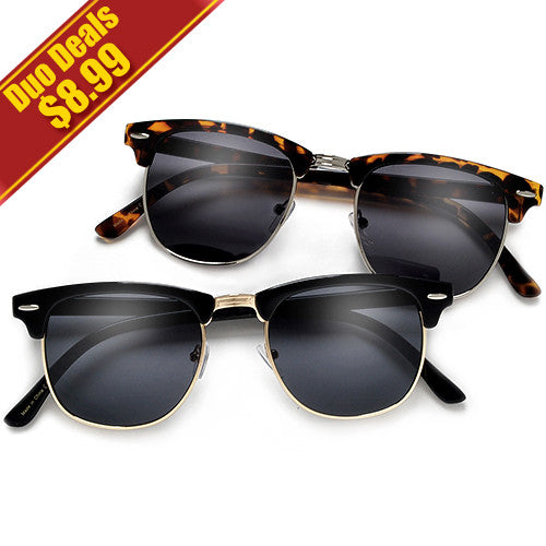 2 Pack Classic Original Half Frame Semi-Rimless Sunglasses