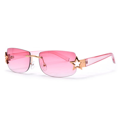 SLIM RIMLESS STAR TEMPLE EMBELLISHED ULTRA CHIC SUNGLASSES