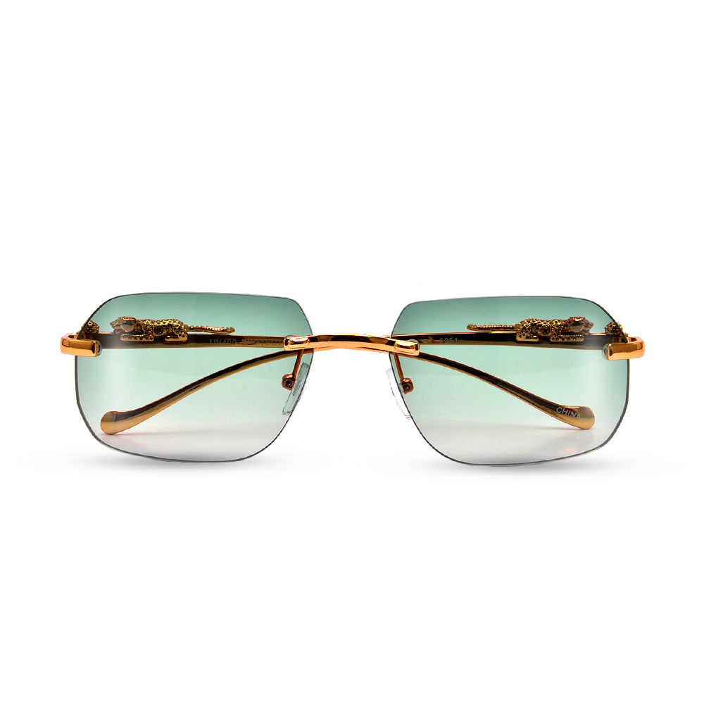 GEOMETRIC RIMLESS LEOPARD TEMPLE CHIC SUNGLASSES