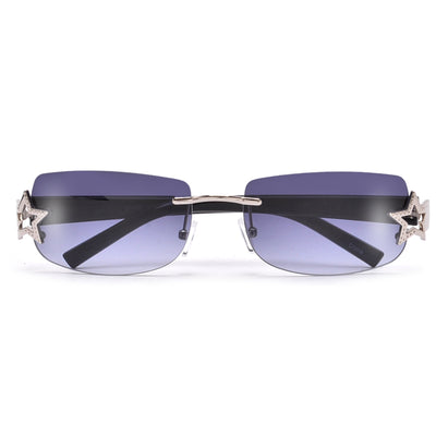 SLIM RIMLESS STAR TEMPLE EMBELLISHED ULTRA CHIC SUNGLASSES