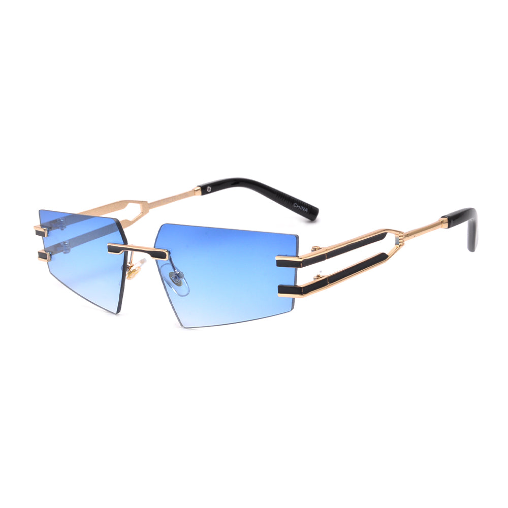 RIMLESS HIGH TIP METAL CAT EYE SILHOUETTE SHIELD SUNNIES
