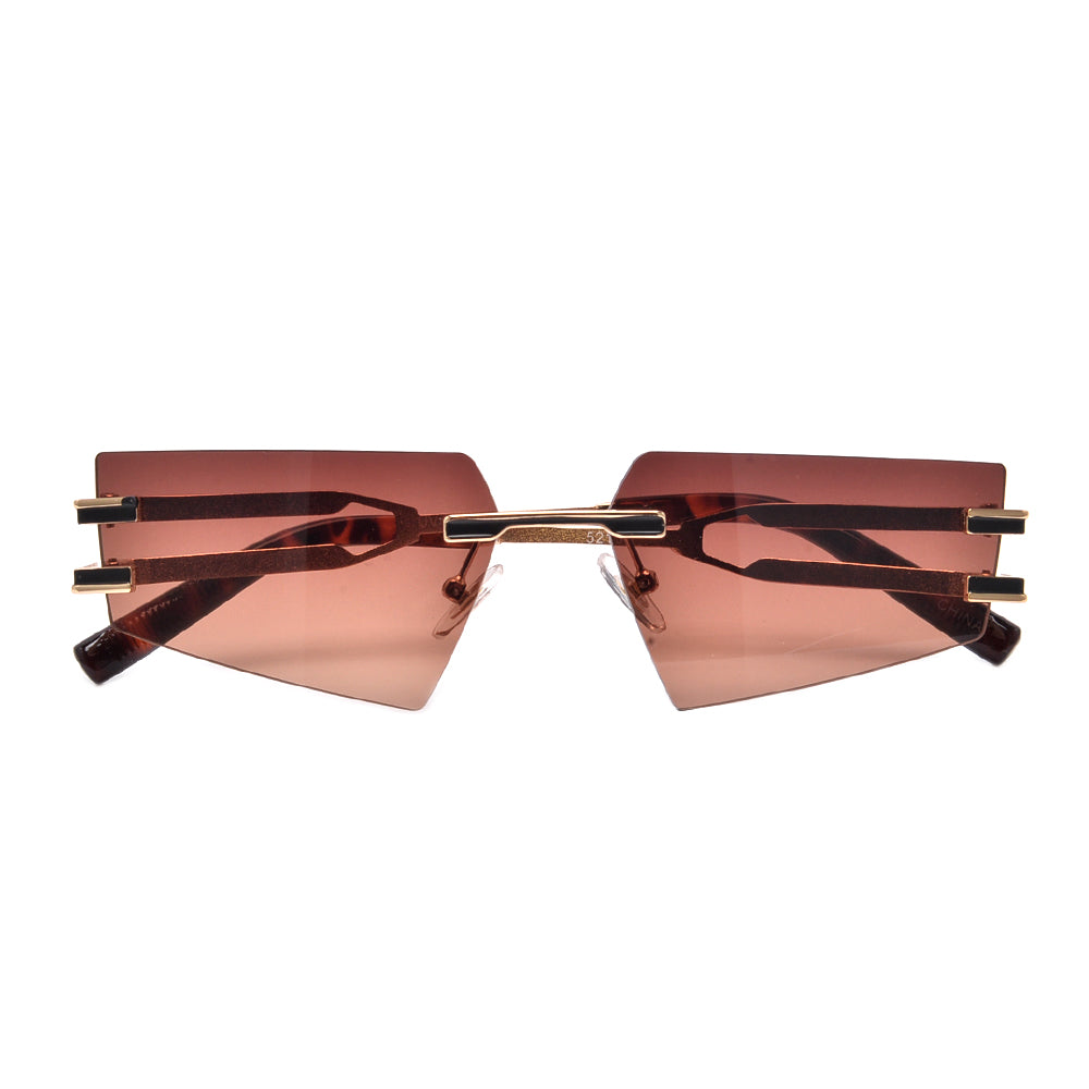 RIMLESS HIGH TIP METAL CAT EYE SILHOUETTE SHIELD SUNNIES