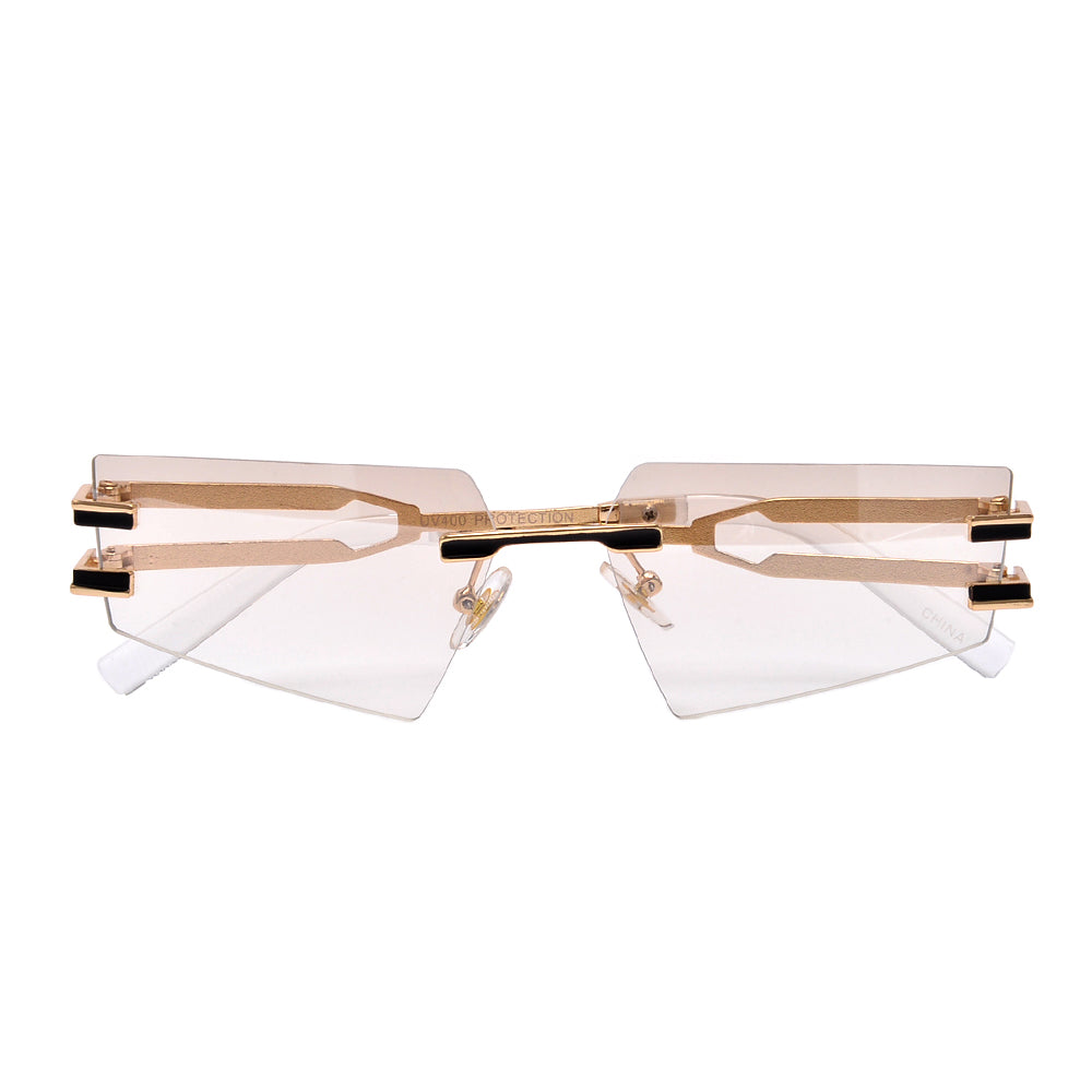 RIMLESS HIGH TIP METAL CAT EYE SILHOUETTE SHIELD SUNNIES