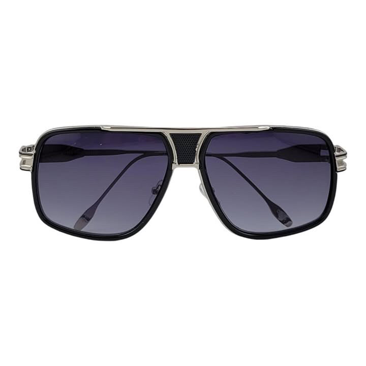 Modernized Gleaming Metal Outline Oversize Squared Off Aviator Sunglasses