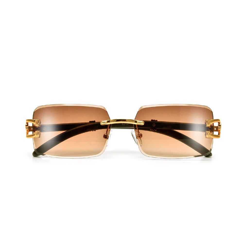 RIMLESS FASHION NARROW HORSE SHOE WOOD TEMPLE SUNNIES