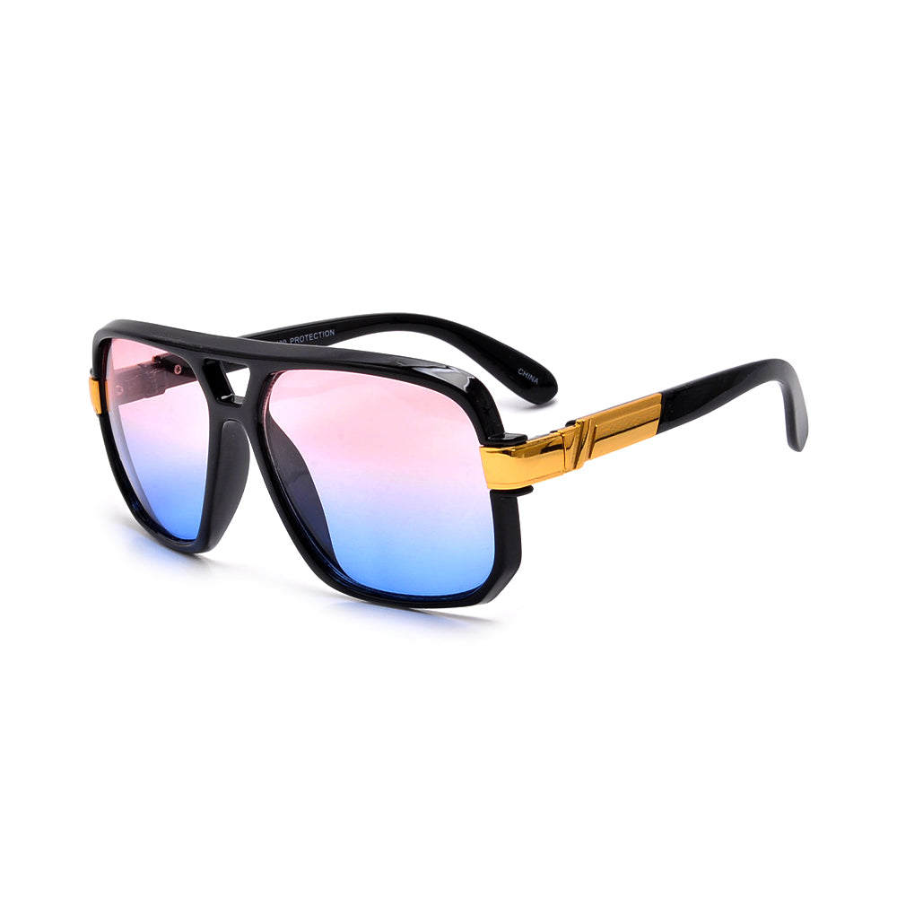 Large Square Frame Plastic Flat Top Aviator Sunglasses