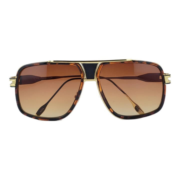 Modernized Gleaming Metal Outline Oversize Squared Off Aviator Sunglasses