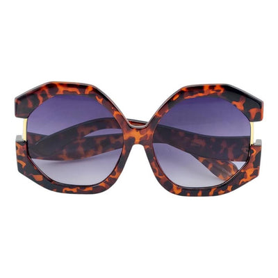 Vintage Hexagonal Oversized Cutout Temple Fashion Sunglasses