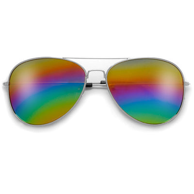 Rainbow Color Mirrored Lens Classic Aviator Sunglasses