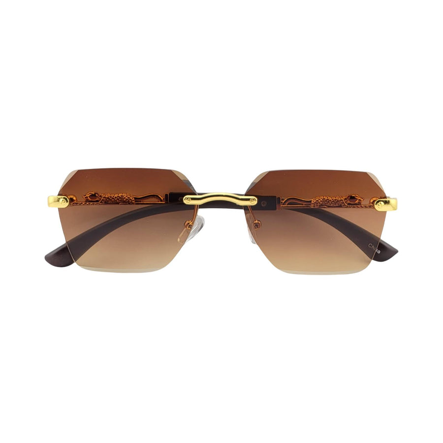 Rimless Leopard Temple Hexagonal Fashion Sunnies