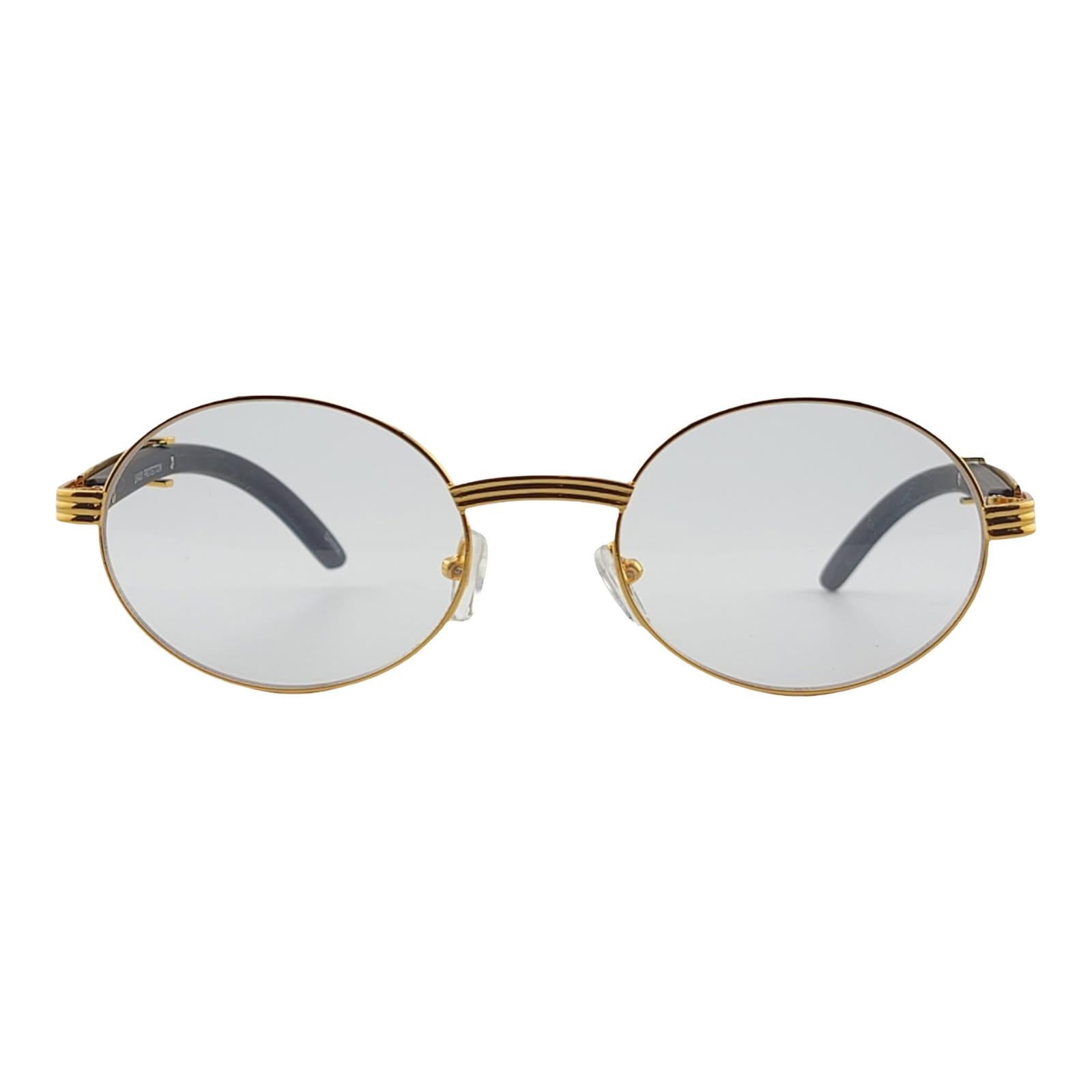 Vintage High Fashion Wood Temple Clear Oval Eyewear