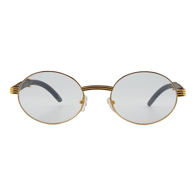 Vintage High Fashion Wood Temple Clear Oval Eyewear