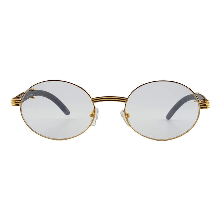 Vintage High Fashion Wood Temple Clear Oval Eyewear