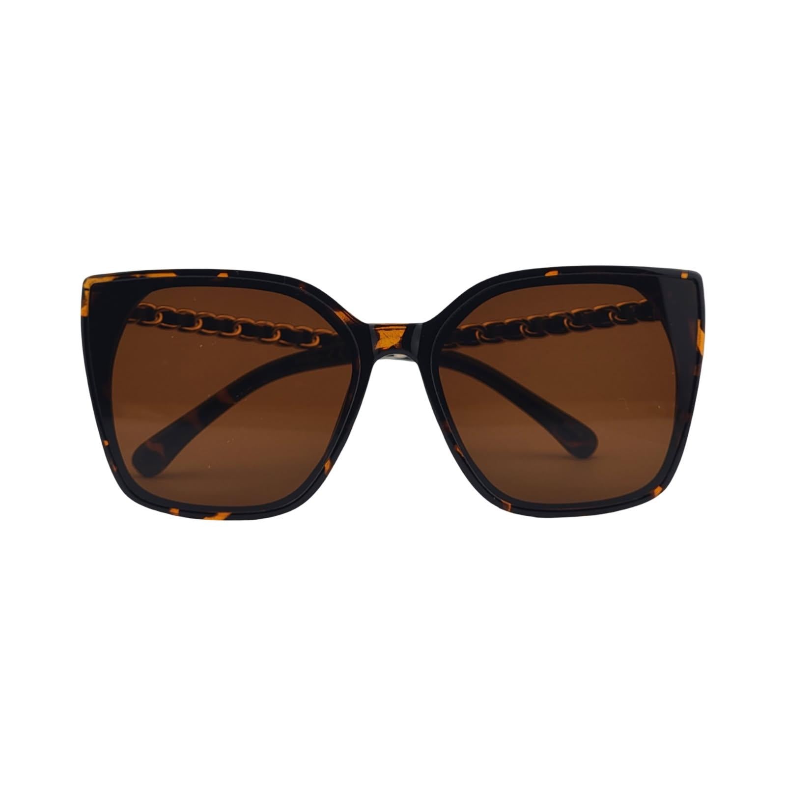 Oversized Fashionable Cat Eye Sunnies w/ Chain Detailed Temples