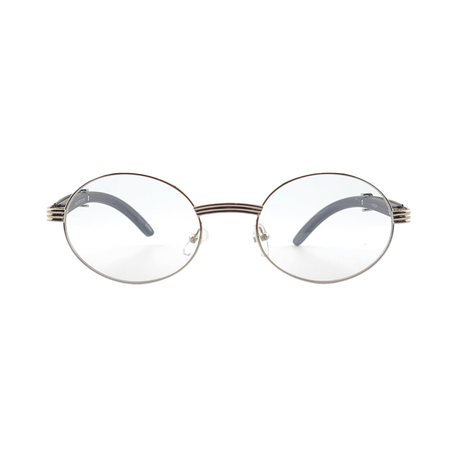 Vintage High Fashion Wood Temple Clear Oval Eyewear