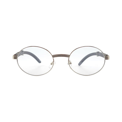 Vintage High Fashion Wood Temple Clear Oval Eyewear