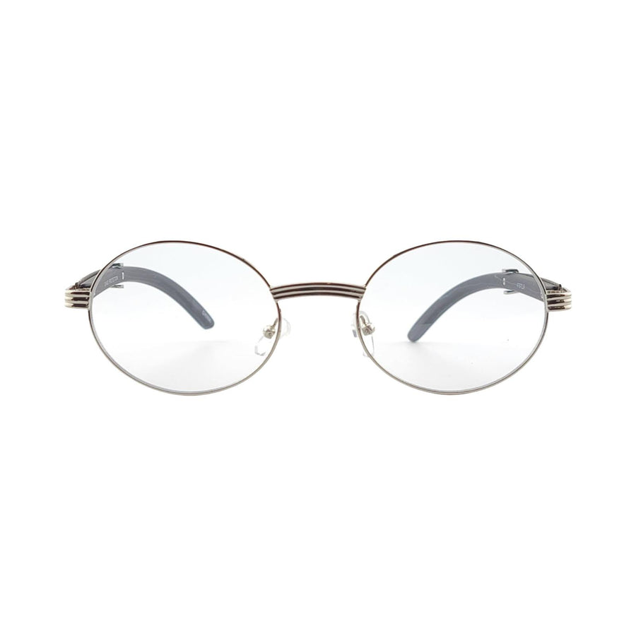 Vintage High Fashion Wood Temple Clear Oval Eyewear