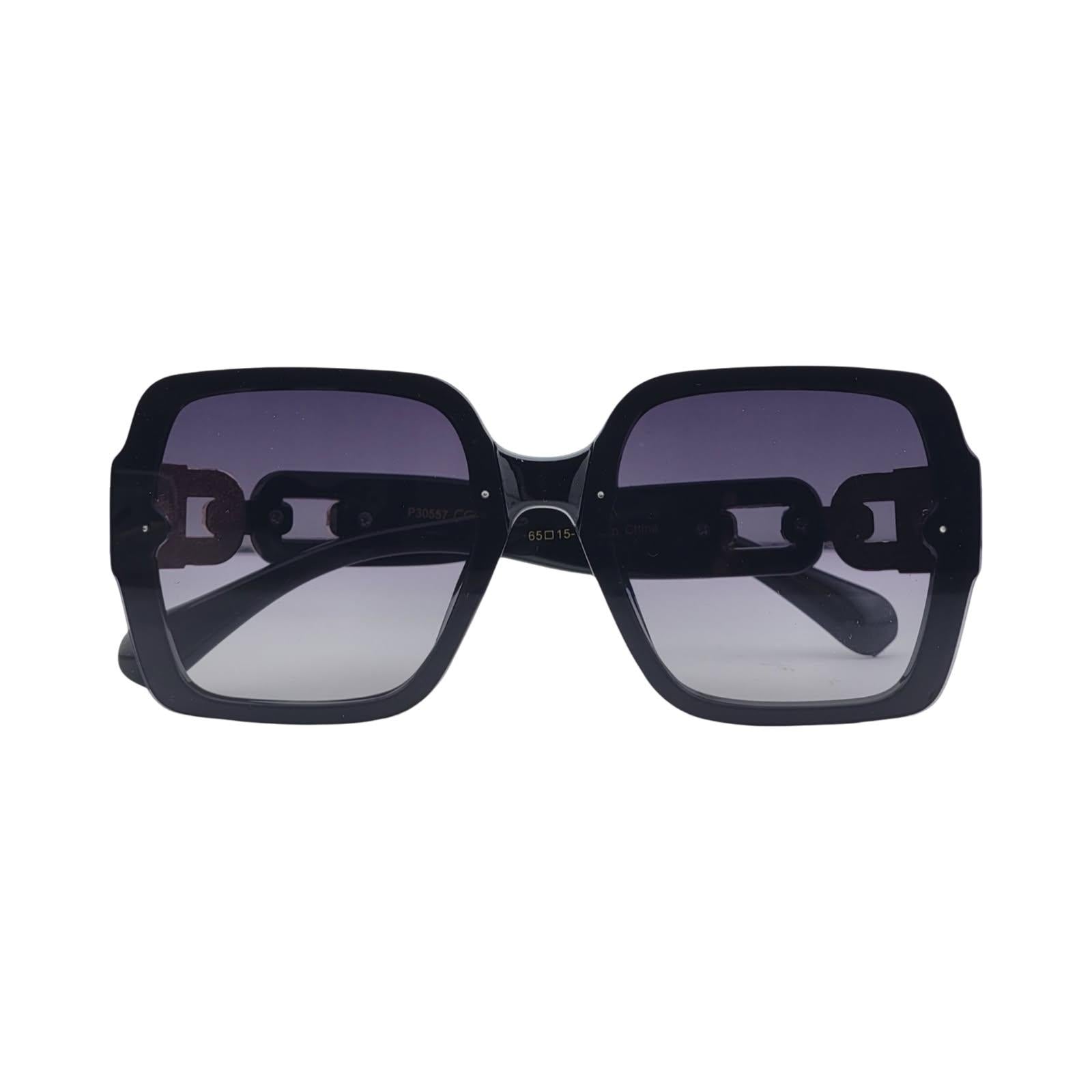 Oversized Fashionable Square Sunnies w/ Chain Detailed Temples