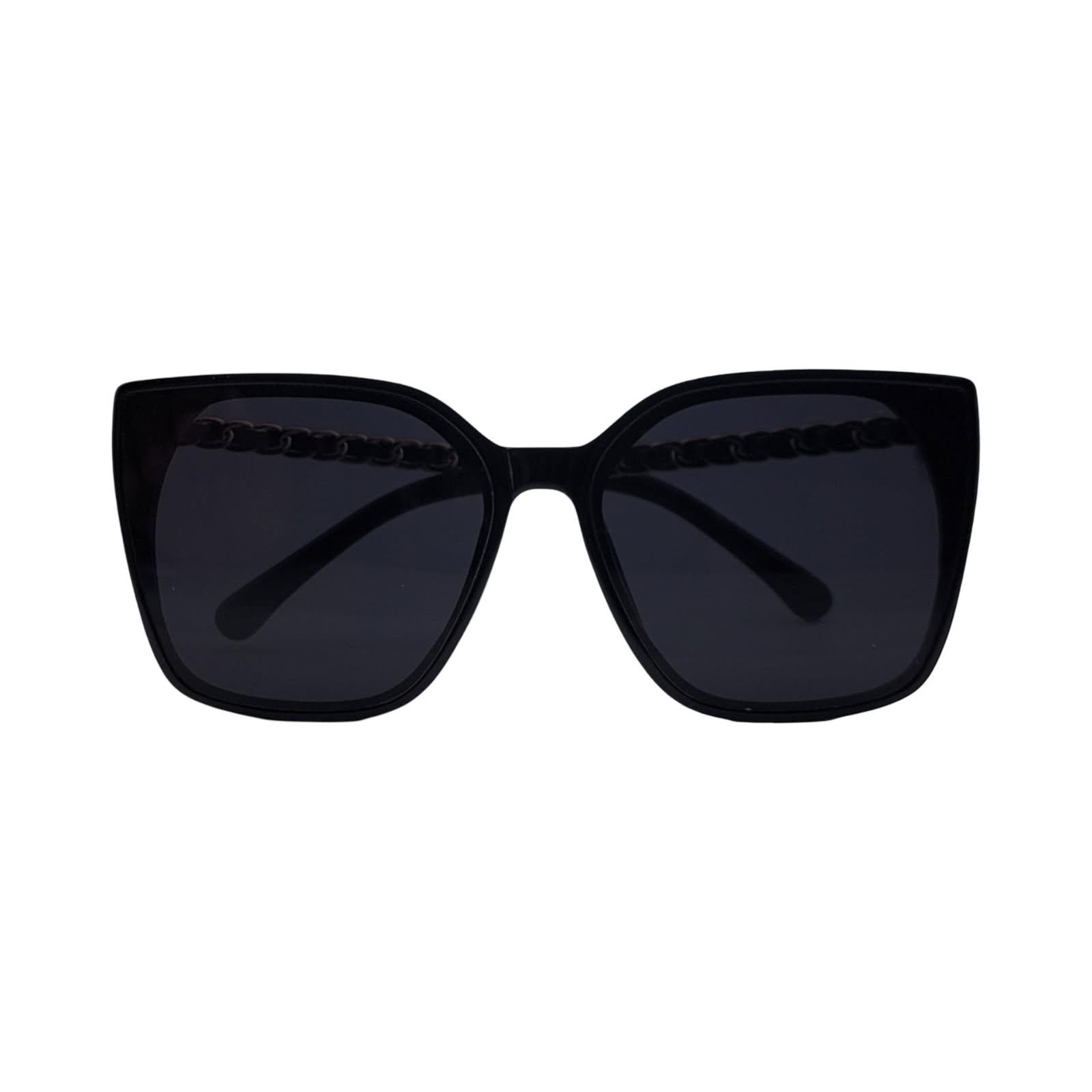 Oversized Fashionable Cat Eye Sunnies w/ Chain Detailed Temples