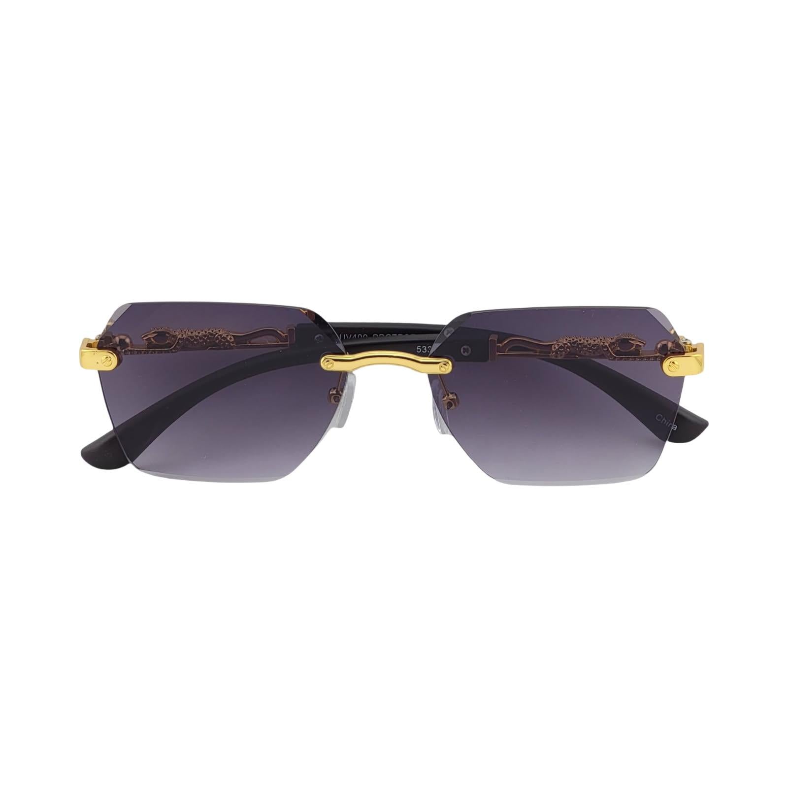 Rimless Leopard Temple Hexagonal Fashion Sunnies