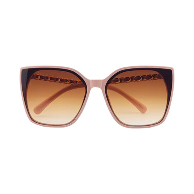 Oversized Fashionable Cat Eye Sunnies w/ Chain Detailed Temples