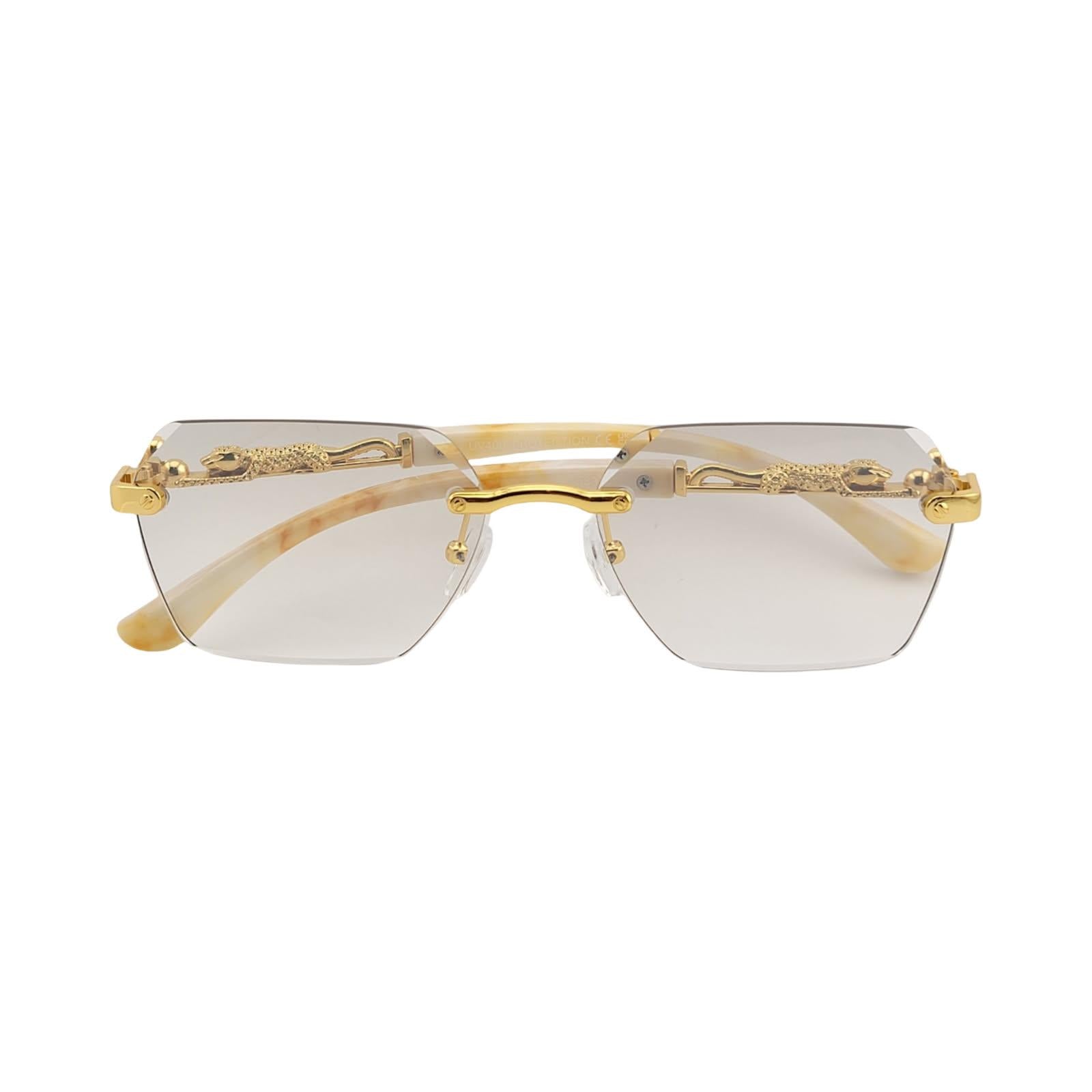 Rimless Leopard Temple Hexagonal Fashion Sunnies