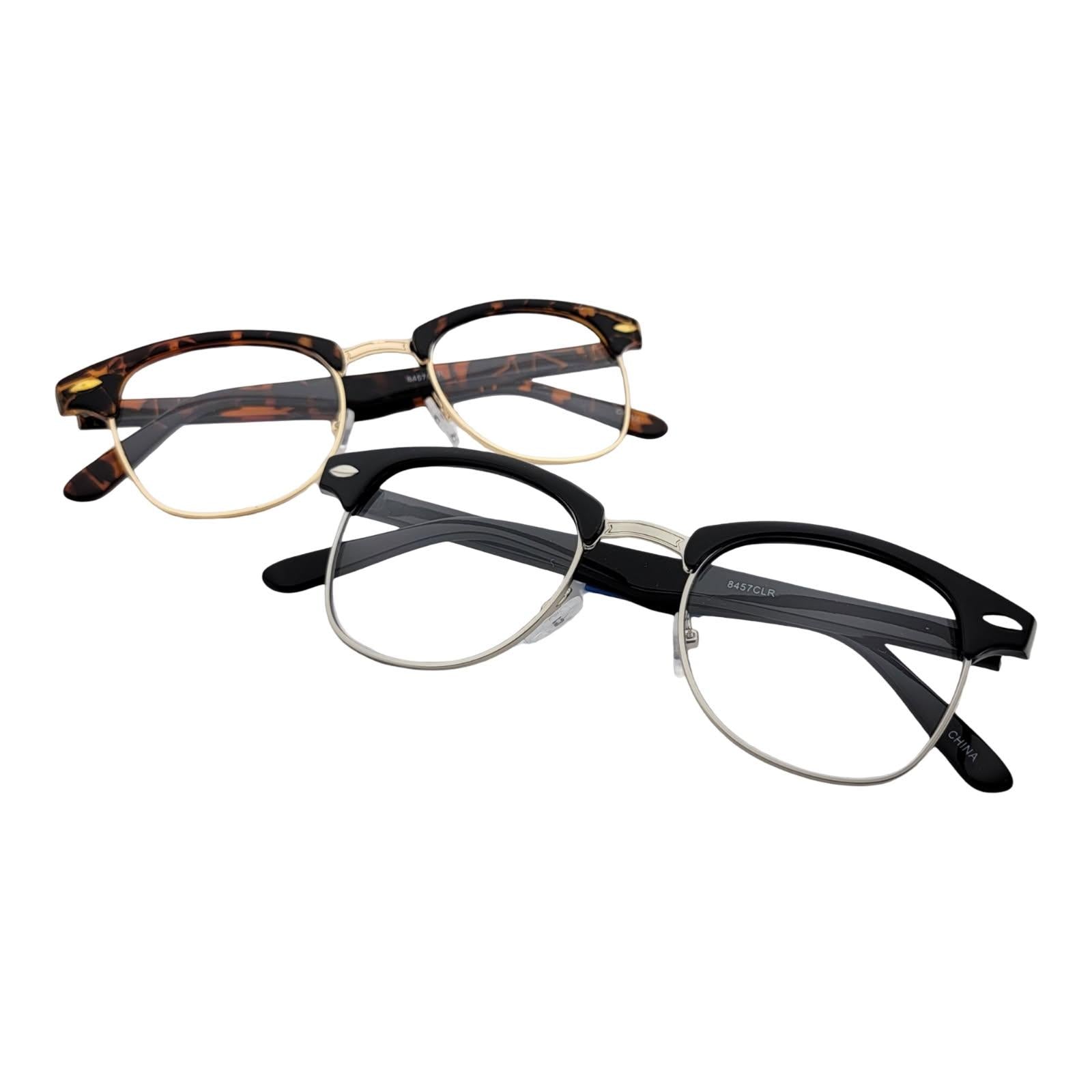 2 Pack Retro Inspired Stylish Half Frame Clear Eyewear