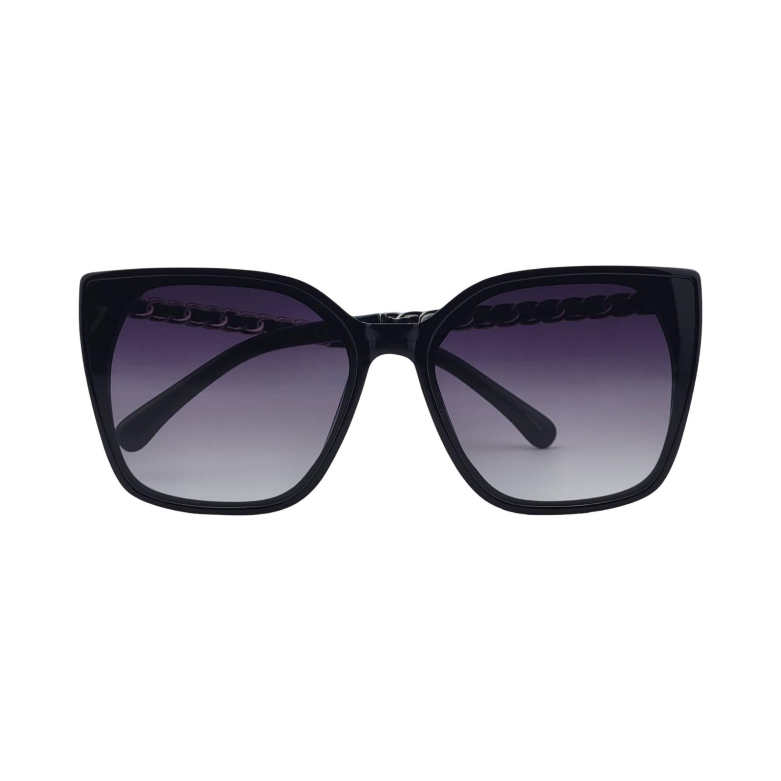 Oversized Fashionable Cat Eye Sunnies w/ Chain Detailed Temples