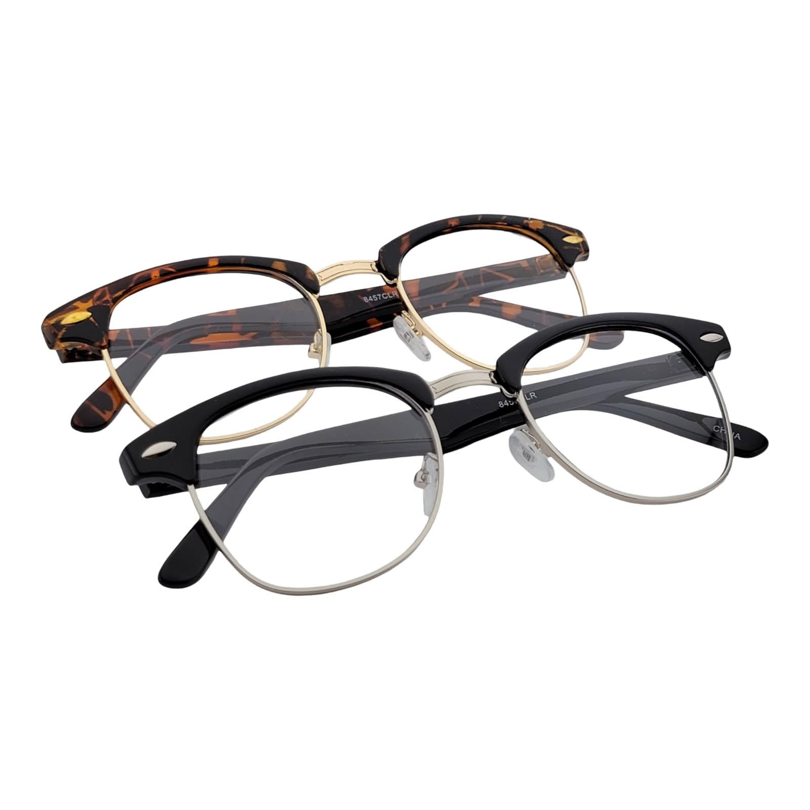 2 Pack Retro Inspired Stylish Half Frame Clear Eyewear